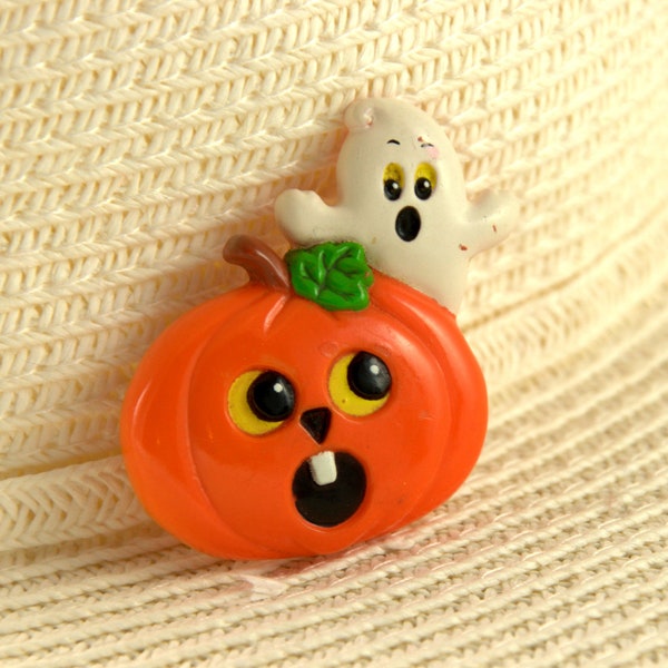Vintage Pumpkin and Ghost Russ Pin, jack o'lantern, Halloween, festive, fall