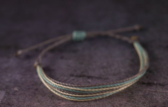 surfer bracelet adjustable bracelet Gray and Mint String Bracelet with dark gray seed beads Purple beach jewelry wax bracelet
