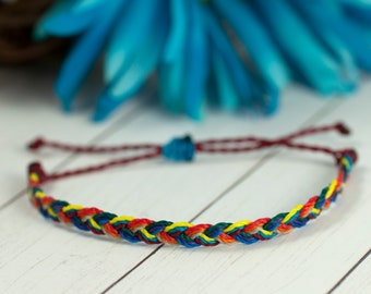 Braided Surfer Bracelet: Multi Color Waxed Boho Beach Jewelry