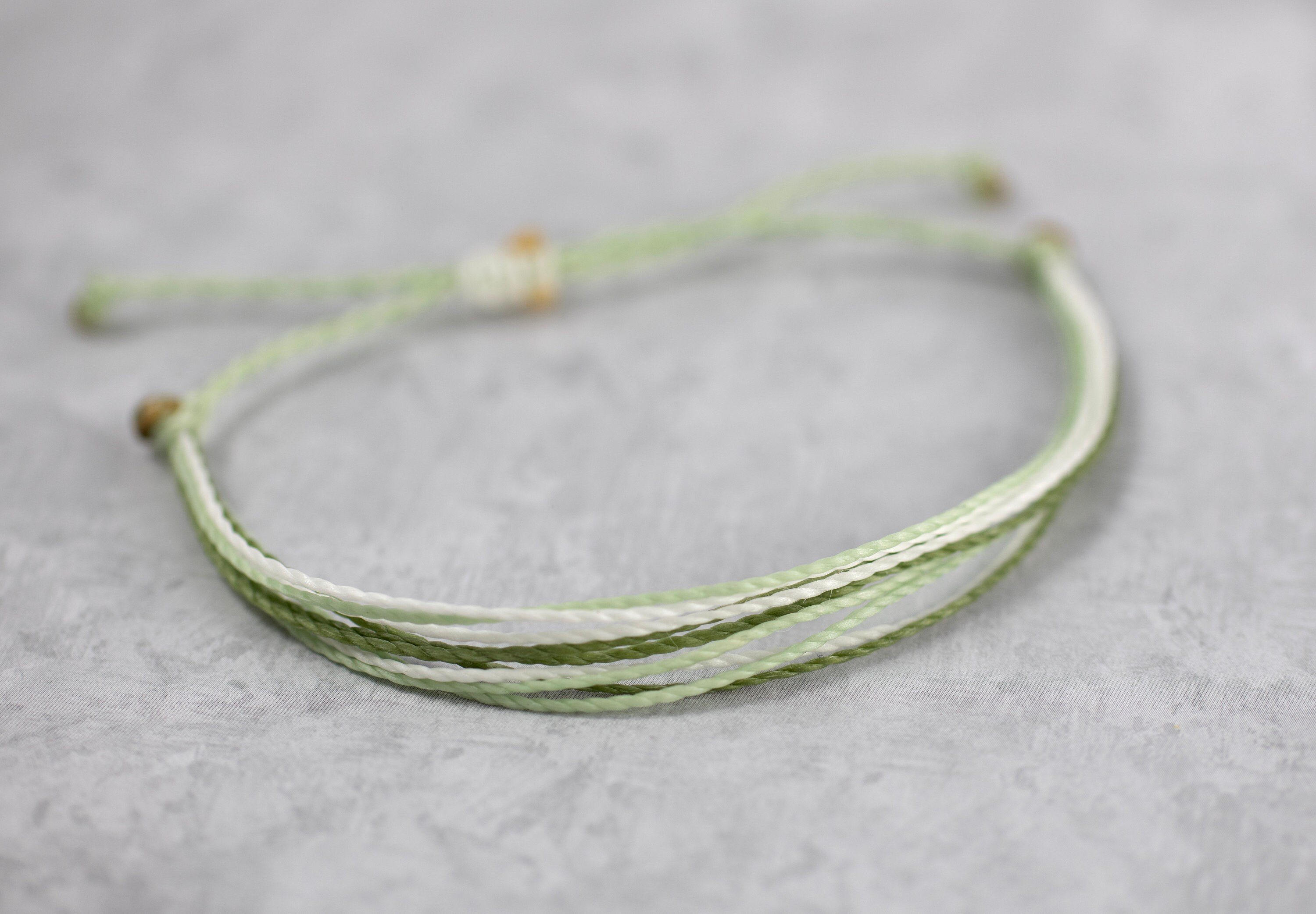 String Bracelet, Sage Green, Natural and Pastel Green