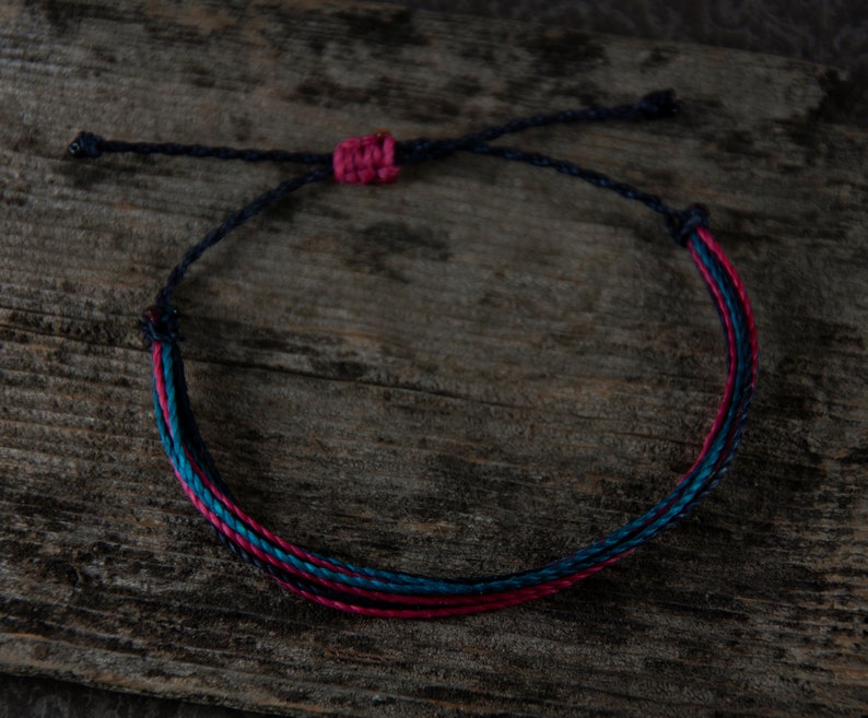 blue and pink surfer bracelet wax bracelet surf jewelry dark blueblack adjustable bracelet beach jewelry String Bracelet