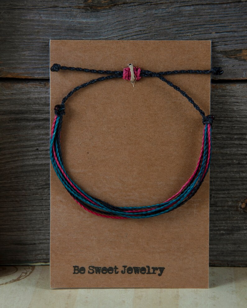 blue and pink surfer bracelet wax bracelet surf jewelry dark blueblack adjustable bracelet beach jewelry String Bracelet