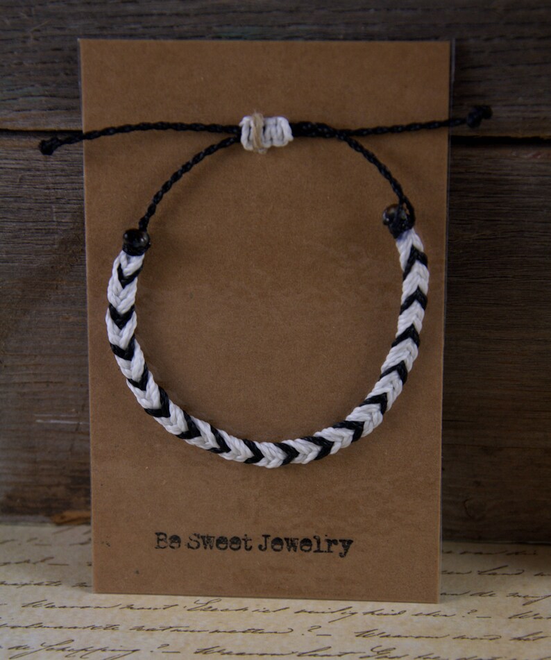 Braided Bracelet Black and White Surfer Bracelet Fishtail Etsy