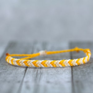 Maize yellow, pale yellow and white fishtail braided waterproof bracelet, beach jewelry, surf bracelet, adjustable