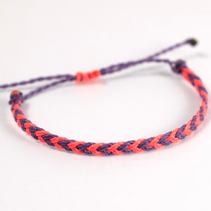 Mini Braided Bracelet, neon pink, lavender surfer bracelet, fishtail braided bracelet, beach jewelry, adjustable bracelet, surf jewelry