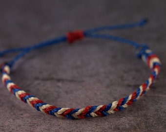 Braided bracelet, red, white and blue surfer bracelet, fishtail braid, wax bracelet, beach jewelry, adjustable bracelet, patriotic, surf