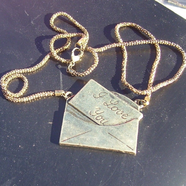 Antiqued Gold Love Note Necklace
