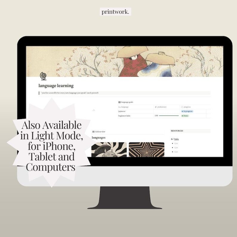 Notion Language Learning Template, Notion Language Template, Language ...