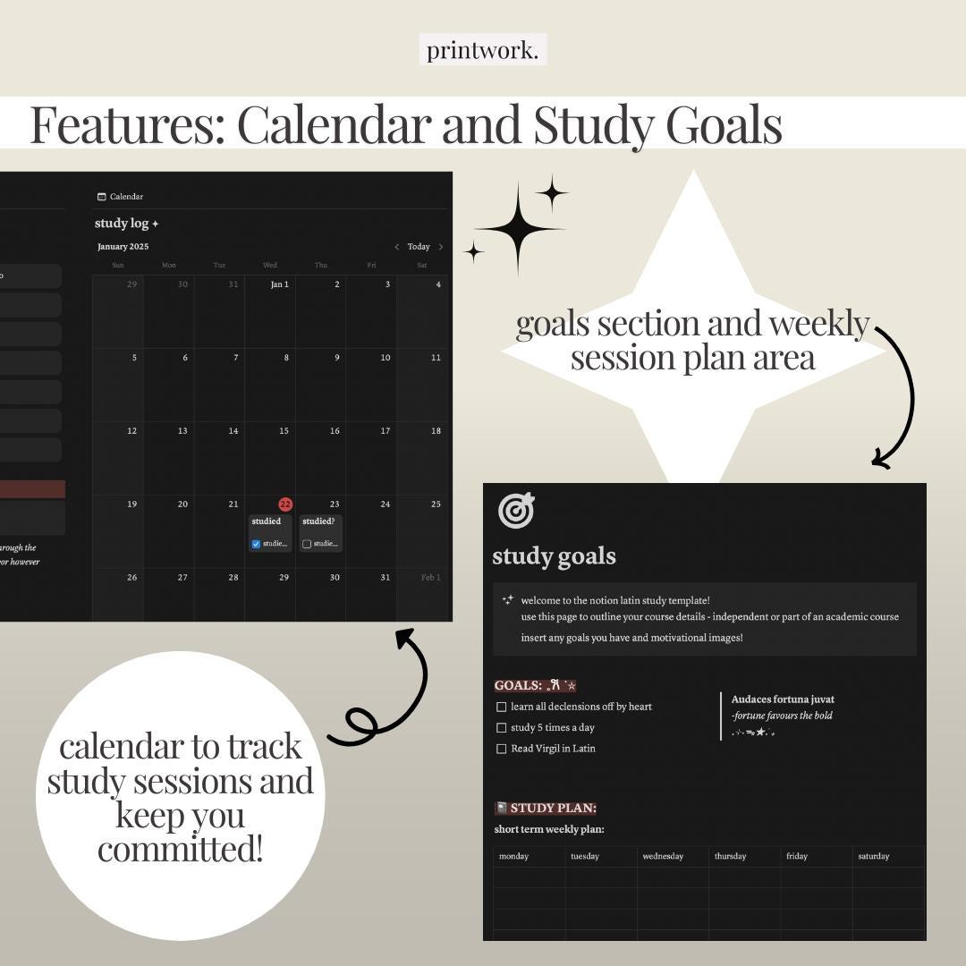 Dark Academia Latin Study Notion Template: Student Planner - Etsy