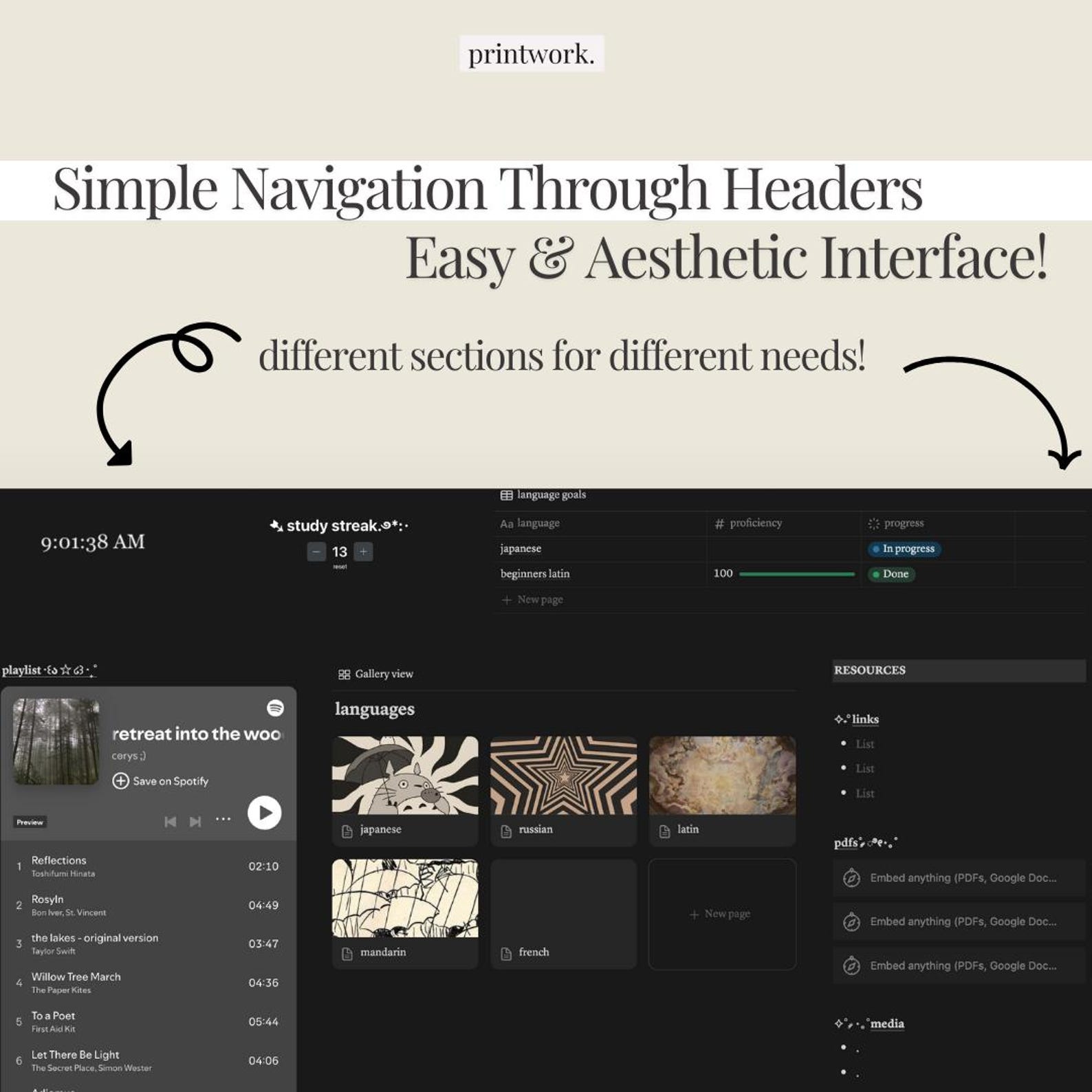 Notion Language Learning Template Study Planner & Tracker (digital