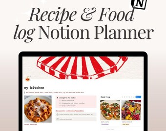 Digital Recipe & Food Planner Notion Template (Digital Download) Aesthetic Meal Planner