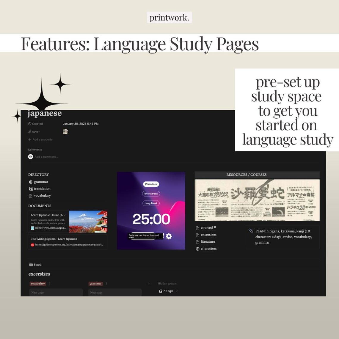 Notion Language Learning Template, Notion Language Template, Language ...