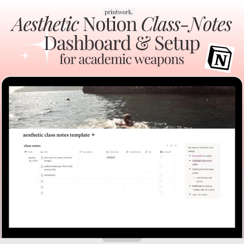 Class Notes Template for Notion | Student Digital Dashboard - Etsy