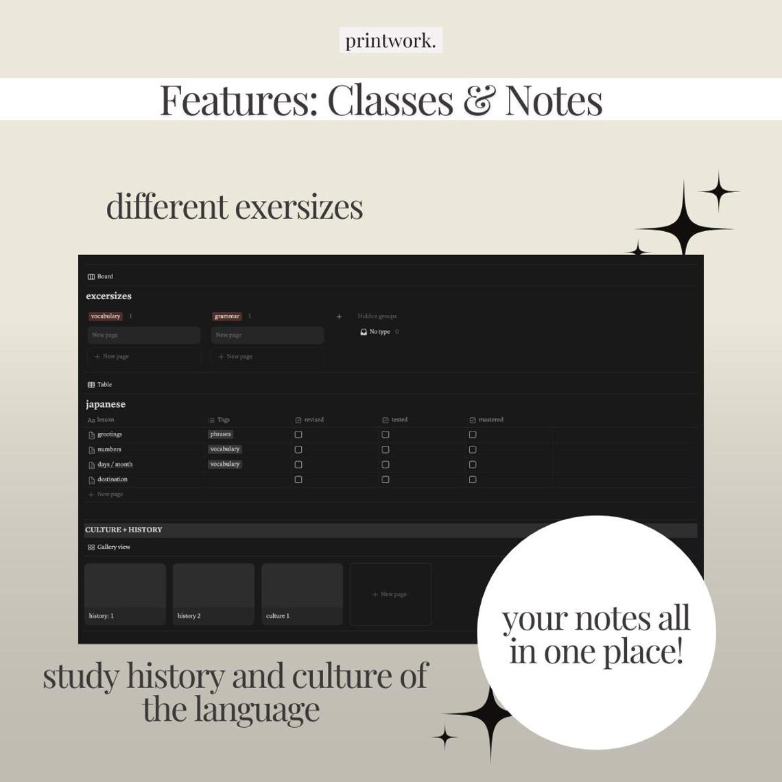 Notion Language Learning Template Study Planner & Tracker (digital