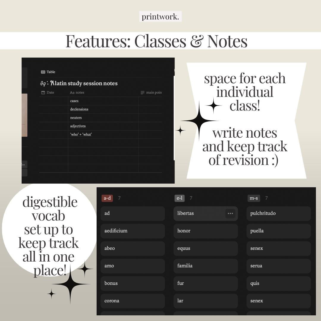 Dark Academia Latin Study Notion Template: Student Planner - Etsy