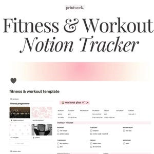 Notion Template Fitness Planner, That Girl Fitness Planner Notion Template, Plano de Rastreador de Treino Notion, Autocuidado, Rastreador de Perda de Peso