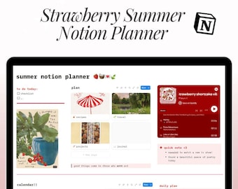 Strawberry Shortcake Summer Notion Planner: Cottagecore Digital Template (Digital Download