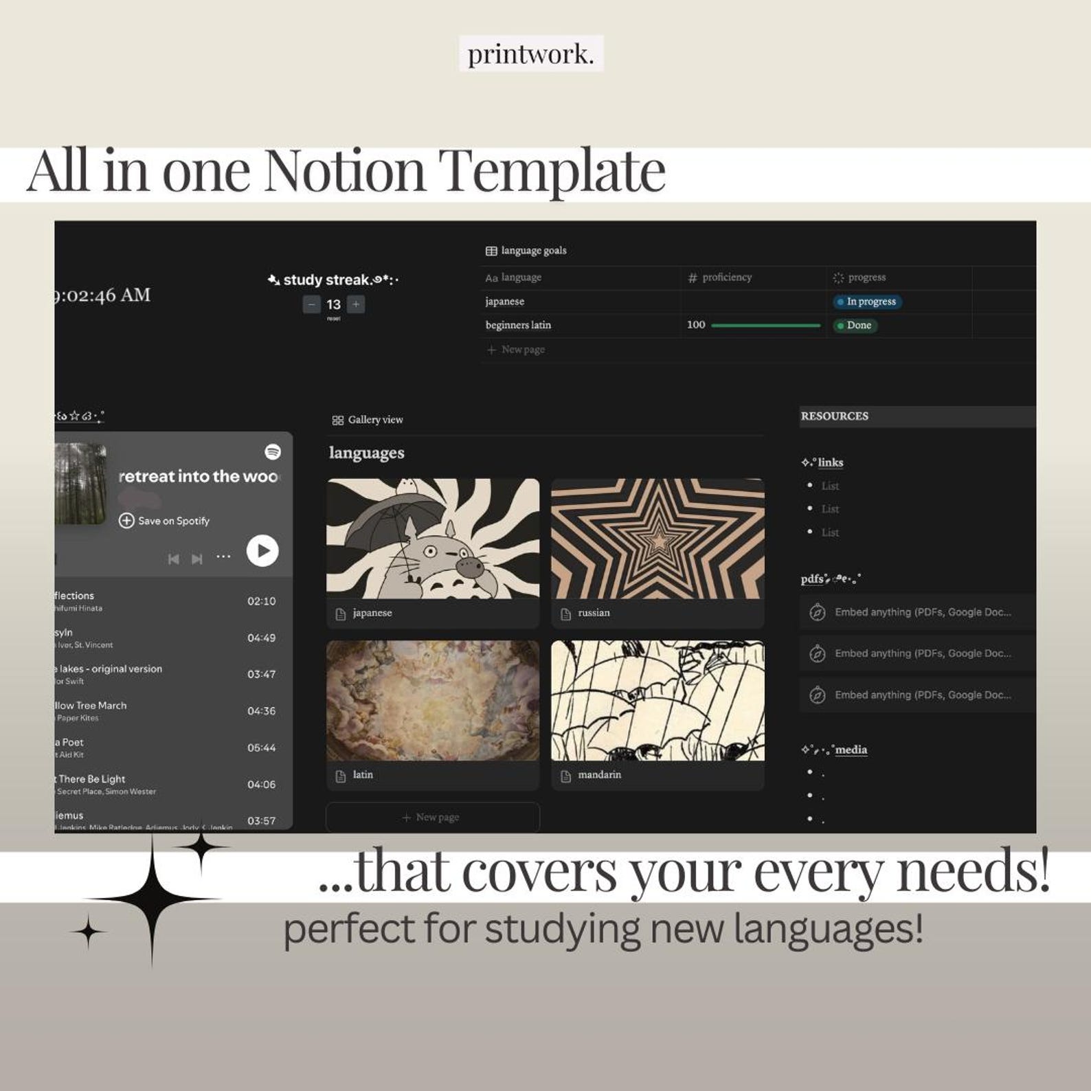 Notion Language Learning Template, Notion Language Template, Language ...
