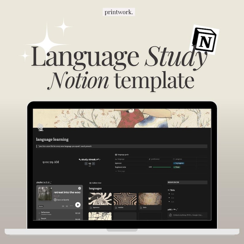 Notion Language Learning Template, Notion Language Template, Language ...