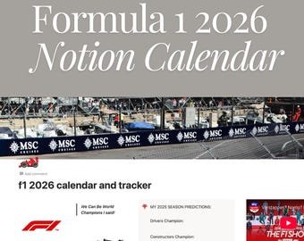 F1 2026 Season Notion Calendar & Tracker, Formula 1 Notion Dashboard