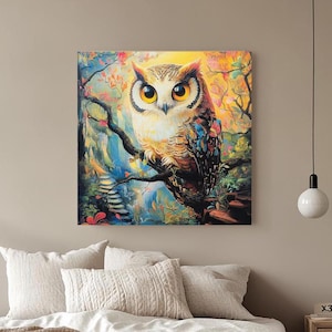 Vibrant Owl Wall Art Canvas, Colorful Owl Wall Art, Abstract Owl Canvas, Animal Canvas, Bird, Modern Wall Decor, Gift, Wildlife, valentines