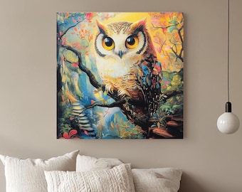 Vibrant Owl Wall Art Canvas, Colorful Owl Wall Art, Abstract Owl Canvas, Animal Canvas, Bird, Modern Wall Decor, Gift, Wildlife, valentines