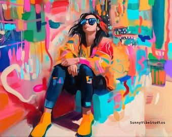 Colorful Abstract Woman Instant Digital Download - Modern Pop Art Printable File, Vibrant Street Art Wall Decor for Living Room