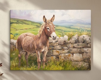 Irish Countryside Donkey Canvas, Rural Farm Animal Wall Art, Country Home Decor, Rustic Donkey Print, Gift for Animal Lovers,Farmhouse Decor
