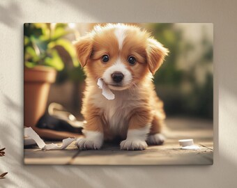 Cute Puppy Wall Canvas, Cute Dog Canvas Print, Playful Golden Puppies Artwork, Funny Dog Home Decor, Pet Lover Gift