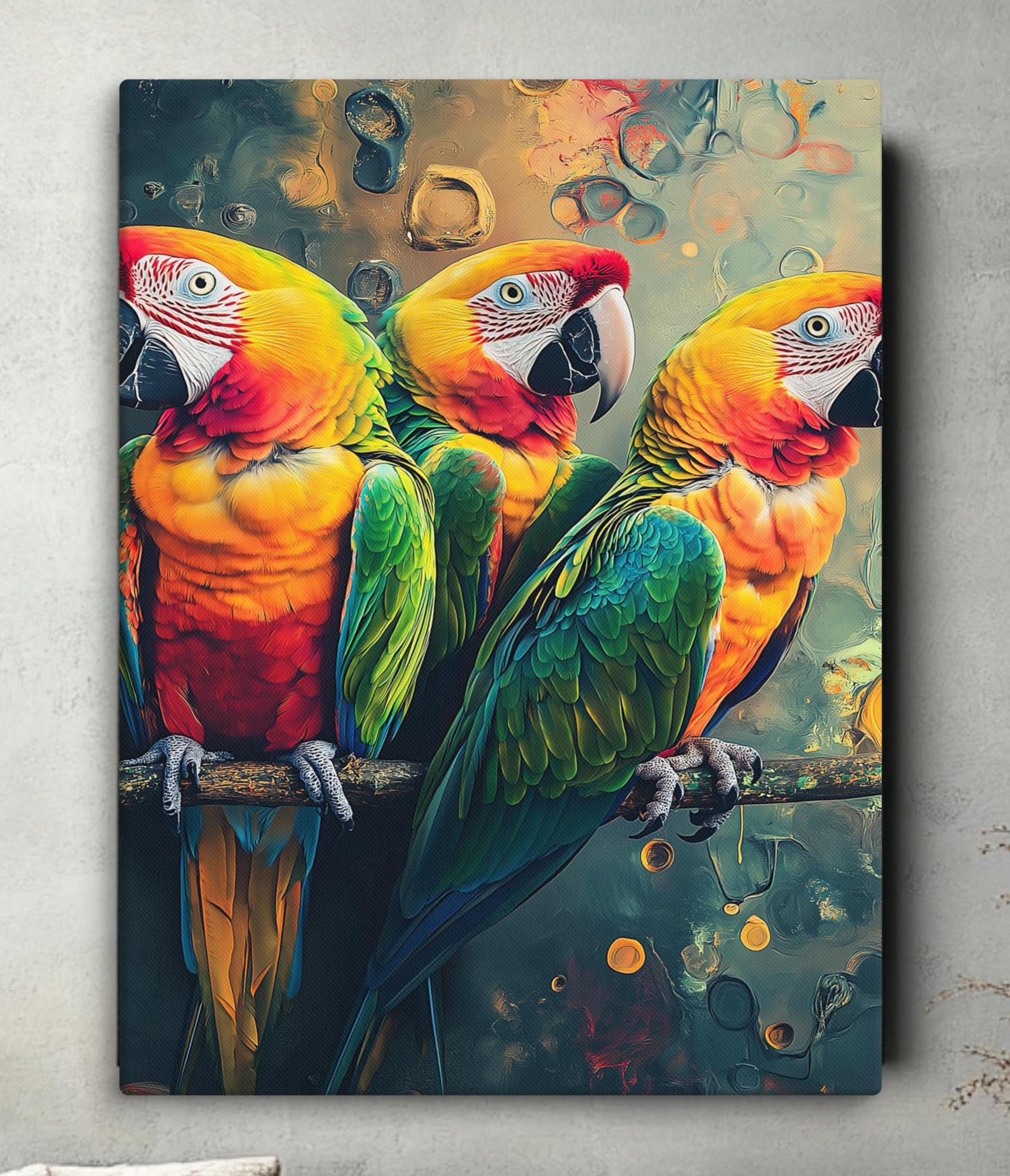Parrot Canvas Print, Parrots Wall Art, Parrot Canvas Art, Parrot Painting, Colorful Art, tropical colorful birds flying, Canvas Art Decor