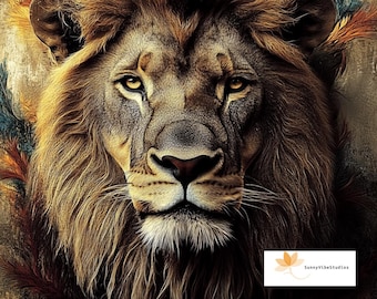 Majestic Lion Portrait Art: Living Room Decor (Digital Download)