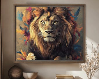 Majestic Lion Framed Canvas Wall Art, Lion Art Canvas, Art Living Room Decor, Wild Animal Art, Animal Portrait Canvas, valentine gift ideas