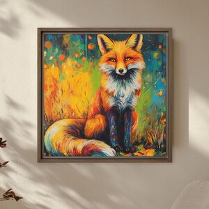 Abstract Red Fox Framed Canvas Art: Modern Wildlife Print