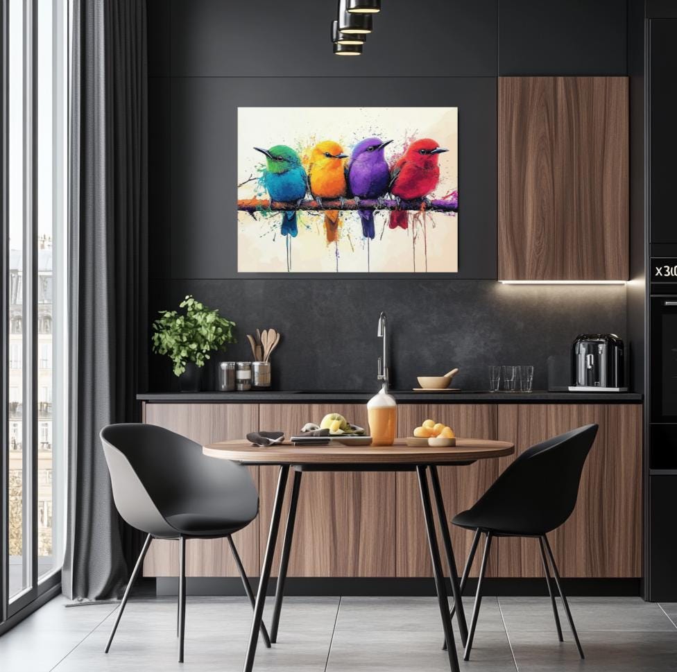 Colorful Birds Wall Art - Vibrant Watercolor Bird Painting on Canvas ...