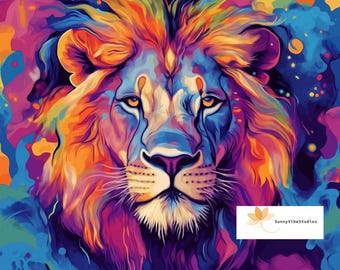 Colorful Lion Wall Art Digital Download - Majestic Abstract Animal Portrait, Instant Download, Bold Pop Art Canvas Print, Printable Art