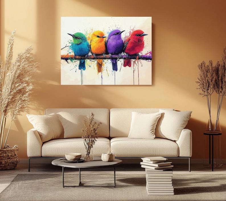 Colorful Birds Wall Art - Vibrant Watercolor Bird Painting on Canvas ...