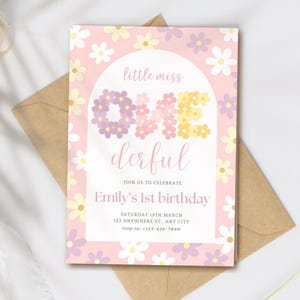 Little Miss Onederful 1st Birthday Invitation | Floral First Birthday Invite | Editable Girl Birthday Invitation | Instant Download