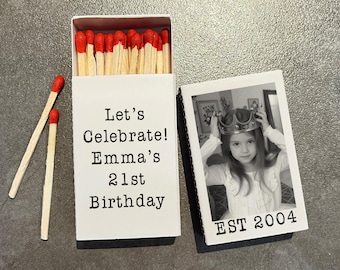 Custom Face Matchbook Favors, EST. 2004 Birthday Party Favor Matches, 21st Birthday Party Decorations, Milestone Matchboxes, Any Age Gifts