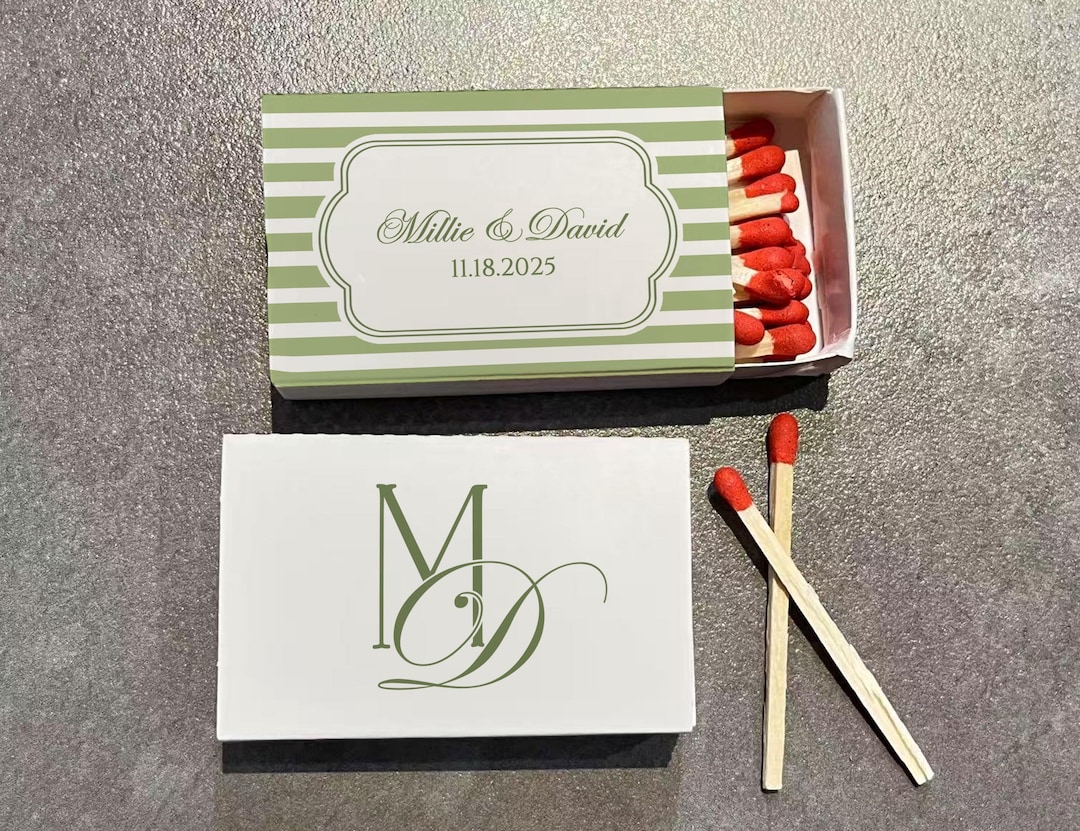 Personalized Green Stripe Wedding Matchboxes, Custom Matches With ...