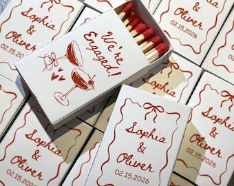 Engagement Party Matchboxes, Custom Red Line Art Matches, Engaged Matchbook Favors, Personalized Bridal Shower Favor, Wedding Match Box Gift
