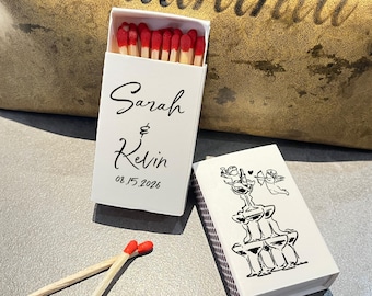 Custom Cupid Wedding Matchbox Favors, Champagne Tower Matches for Wedding, Rehearsal Dinner, Bridal Shower Party Matches, Anniversary Gifts