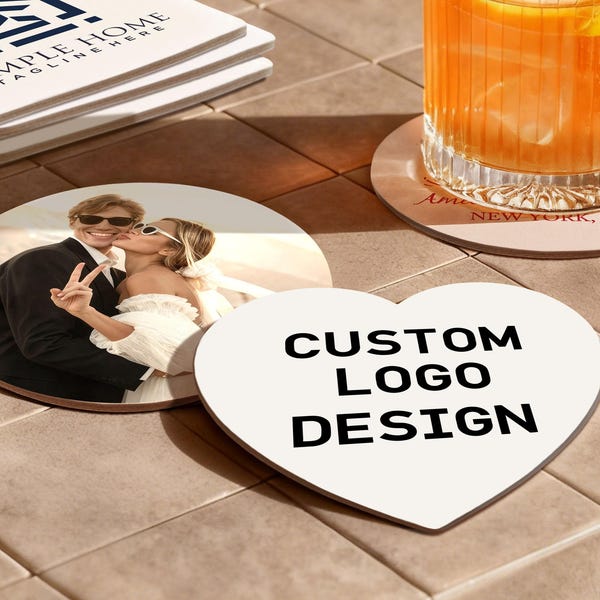 Custom Logo Coasters, Personalized Drink Coaster for Wedding, Corporate Events, Birthday, Anniversaries & Parties, Business Branding Coaster