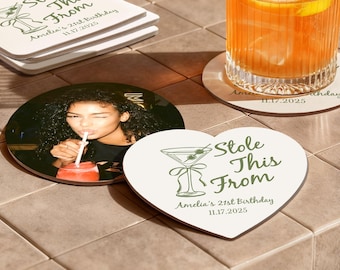 Stole This From Photo Birthday Drink Coasters, Personalized Beer Mats Birthday Table Decorations, Party Favors for Wedding, Housewarming