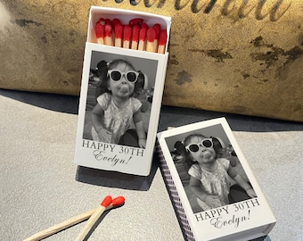 Custom Face Birthday Matchbook/30th Birthday Party Favors/Personalized Photo Matches/Retro Match Boxes/Bachelorette or Birthday Decorations