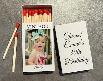 Custom Face Birthday Matchbox Double-sided/Vintage Photo Birthday Favors/Baby Picture 30th Birthday Decorations/Retro Party Matchbook Favors