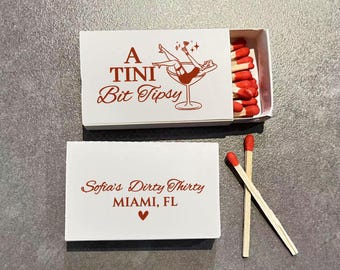 Tini Bit Tipsy Cowgirl Birthday Matchbook, Custom 30th Birthday Favor, A Tini Bit Tipsy Bachelorette Party Matches, Martini Theme Party Gift