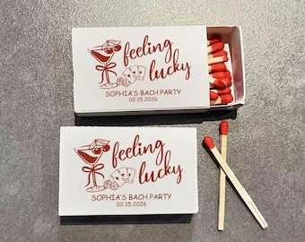 Feeling Lucky Matchboxes • Bachelorette Match Books • Custom Vegas Theme Bach Party Favors• Personalized Matches • Bridal Shower Gifts