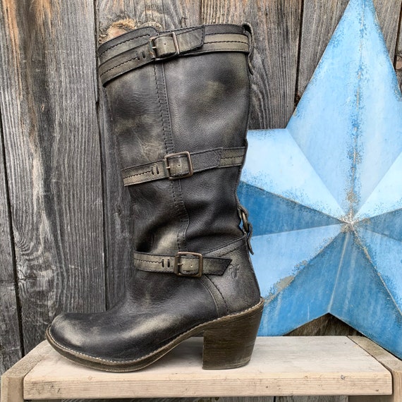 Frye, distressed harness boot, women's