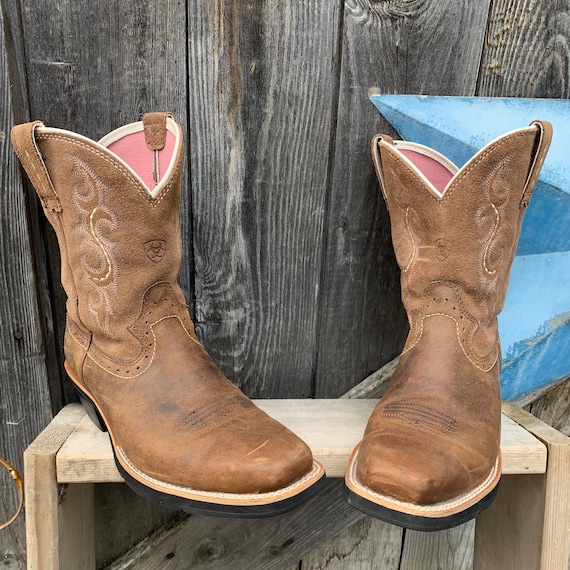 Ariat, square toe, brown and pink boots