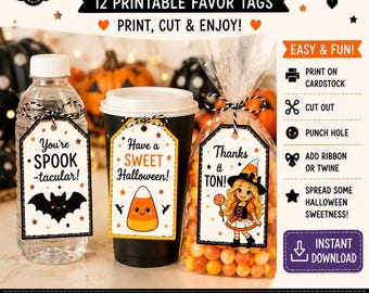 Halloween Gift Tags Printable | Trick or Treat Favor Tags | Instant Download Set of 2